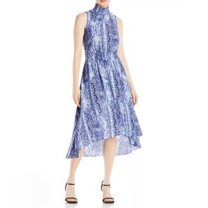 Nanette Lepore Blue High Low Snakeskin High Neck Dress